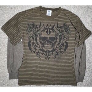 Canyon River Blues Skull Graphic Layered Shirt Striped Boys Large 14/16
